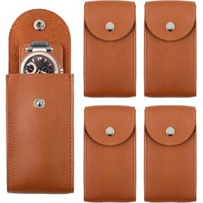 Framendino, 4 Pack Watch Pouch Storage Portable Travel Case Bag Organizer Protective Box Brown