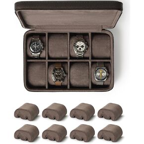 TAWBURY Fraser 8 Watch Case (Brown) with a Set of 8 X-Small Pillows to Fit 5.5-6.5" Wrists