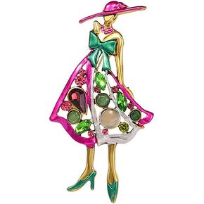 Rhinestone Lady Brooch Pin for Women Girls Fashion Pink Green Crystal Enameled Hat Bad Brooches Lapel Pins Breastpin Sorority Sisterhood Dress Accessories Jewelry Dainty Gift Souvenir