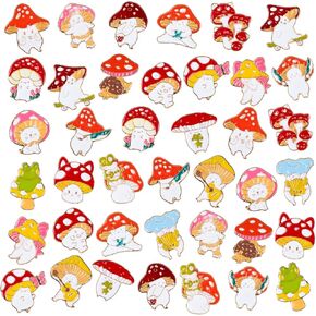 40 Pcs Mushroom Enamel Pins Christams Cute Mushroom Lapel Pins Cartoon Mushroom Gifts Mushroom Lapel Badge for Backpack Jackets Cloths Hats