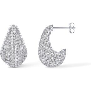 PAVOI 14K Gold-Plated Sterling Silver Posts Chunky Studded Teardrop Pavé Drop Dangle Earrings for Women | Cubic Zirconia Statement Earring Pair