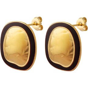 Hammered Gold & Maroon Oval Statement Earrings