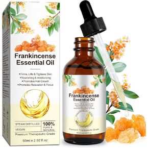 Frankincense Oil for Skin Care, 100% Organic & Pure Natural Essential Oil for Hair Growth & Skin Tightening, Anti-Aging, Scar Reduction, Aromatherapy, Diffusers, Humidifier (60 ML, Frankincense)