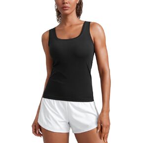 CRZ YOGA Seamless Scoop Neck Tank Low U-Back Breathable Workout Tops for Women Sleeveless Athletic Running Gym Shirts