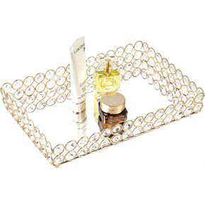 Feyarl Crystal Vanity Makeup Perfume Tray Ornate Jewelry Trinket Ring Earring Tray Organizer Cosmetic Mirrored Decorative Tray Skin Care Tray for Home Deco Dresser Tabletop Countertop (12" x 8")