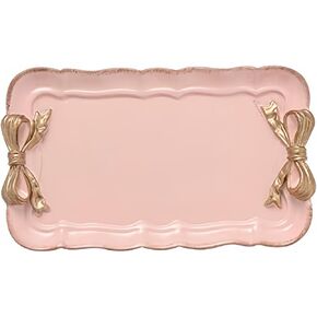 Gisela Adorable Bow-knot Trinket Dish Resin Jewelry Tray Perfect for Holding Small Jewelries, Necklaces, Earrings, Bracelets Decorative Plate (Pink Rectangle)