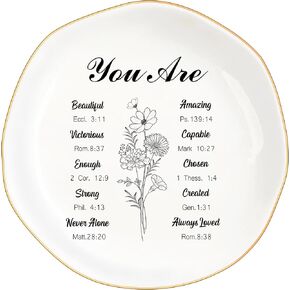 God Says You Are - Christian Bible Verse Jewelry Dish Trinket Tray - Unique Ceramic Ring Jewelry Tray for Women (Lovely)