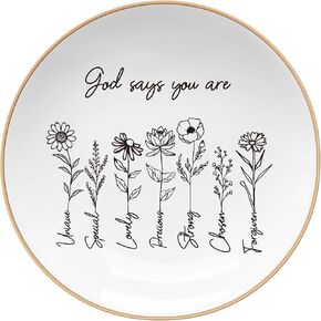 God Says You are Spiritual Gifts - Jewelry Tray, for Christian Women,Baptism Gifts for Adult Daughter,God for Women,Sister,Aunt Niece Ring Dish, (Rounded)