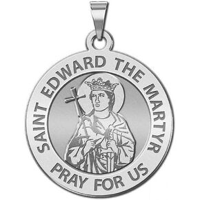 PicturesOnGold.com Saint Edward The Martyr Round Religious Medal - 1 Inch Size of a Quarter -Sterling Silver