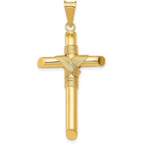Polished Hollow Latin Rope Cross Pendant in Real 14k Yellow or White Gold