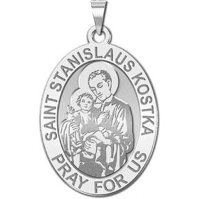 PicturesOnGold.com Saint Stanislaus Kostka - Oval Religious Medal - 1/2 X 2/3 Inch Size of Dime, Sterling Silver