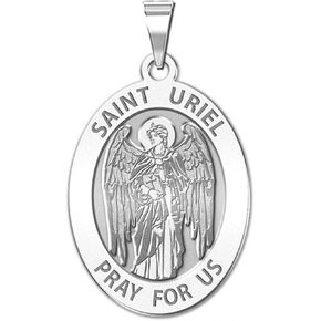 PicturesOnGold.com Saint Uriel - Oval Religious Medal - 1/2 X 2/3 Inch Size of Dime, Sterling Silver