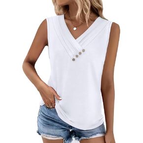 TOPEEL TANK TOP للنساء الصيف زر أسفل V NECK T قمصان بلا أكمام فضفاضة ملائمة قمم الموضة 2025
