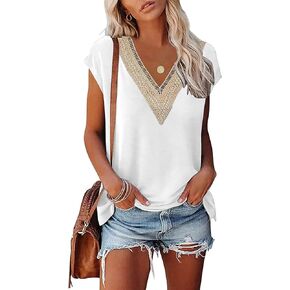 غلاف المرأة غلاف الصيف قمم 2025 TRENDY TANK TOPS LACE V الرقبة فضفاضة قمصان ملائمة in Kuwait