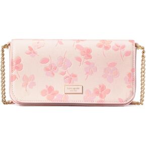 kate spade new york Serena Spring Pansies Embossed Saffiano Leather Flap Chain Wallet, Blush Cloud Multi