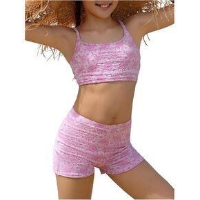 Girl's 2 Pieces Swimsuit Bikini Set Floral Graphic Print Cami Tops and Bottoms Swimwear