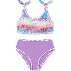 Girls Two Piece Swimsuits Color Block Bowknot Swimwear Summer Beach Bikini Set Little Girl Bathing Suit with Chest Pad 3-10T