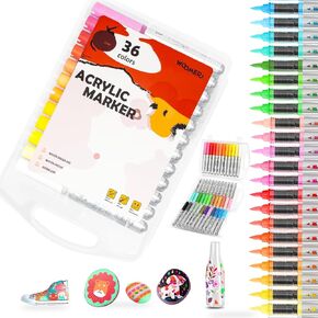 36 Colors Acrylic Paint Pens, Non-pumping Water-Based Ink, Fine Tip Acrylic Paint Markers for Rock Painting, Canvas, Wood, Glass, Ceramic, Fabric, Acrylic Paint Markers Set for Painting Supplies