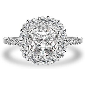 2.0 قيراط D Color VVS1 خاتم الخطوبة Moissanite ، Retrling Silver Round Cut Halo Promise Ring للنساء