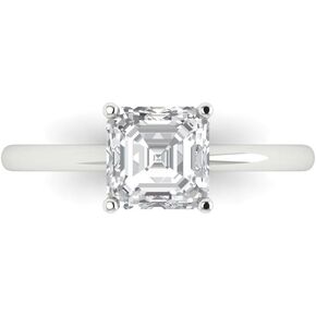 1.5 ct Asscher Cut Created Clear Diamond 14k Yellow Gold Solitaire Wedding Engagement Bridal Promise Ring