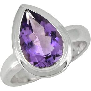 YoTreasure Purple Amethyst 925 Sterling Silver Solitaire Ring