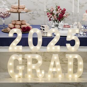 Graduation Party Decorations 2025-8 LED Long Marquee Light Up Letters 'Grad 2025' - Graduation Party Decor for Kindergarten Preschool High School College Graduation