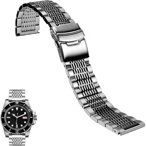 Juntan Stainless Steel Watch Band, 18mm 20mm 22mm 24mm Metal Watch Bands Straps for Men Women, Adjustable Business Watch Bracelet Silver Black with Solid Double Deployment Clasp