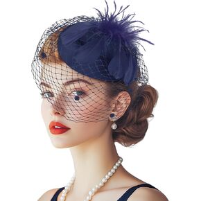 VEKDA Fascinators Hats for Women Church Cocktail Tea Party Headwear with Veil Feathers Derby Hats for Women