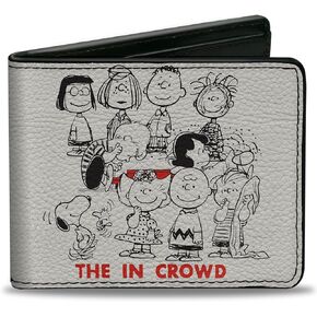 Peanuts Wallet, Bifold, Peanuts Gang the In Crowd Group Pose White Black Red, Vegan Leather