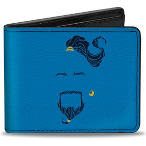Buckle-Down Men's Disney Wallet, Bifold, 2019 Face at Your Service Blues Yellow, Vegan Leather, Aladdin Genie, 4.0" x 3.5"