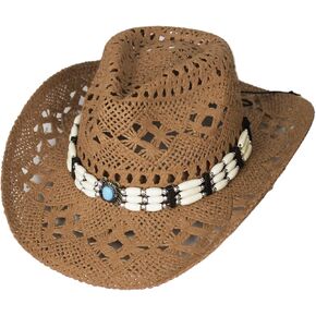 Wildarms Western Western Cowboy Hat للنساء على نطاق واسع حافة منسوجة القش رعاة البقر قبعة للرجال رعاة البقر الشمس شاطئ الفرق الزخرفية