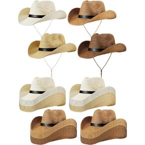 MePase 24 PCS Summer Straw Straw Cowboy Hat ، Western Sun Beach Wide Brim Floppy Flupy UV للرجال والنساء ، 4 لون