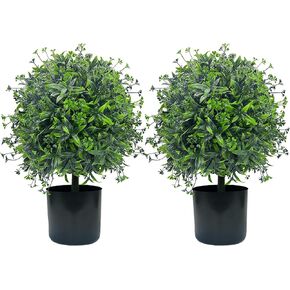 Artificial Boxwood Topiary Ball Trees 20 Inch 2pcs UV-Anti Greenery Decorative Faxu Plants for Home Front Porch, Indoor Walkway, Entryway Indoor & Outdoor Decor