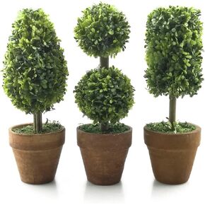 Tuokor Small Artificial Plants 8.25" Plastic Fake Green Topiary Shrubs with Pot for Home Décor – Set of 3