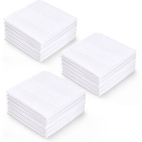 Mewati 12 Pack Clankkerchief Men Men Fine Clankerchiefs ، 65 ٪ Poly 35 ٪ Cotton ، White Hankie (White with Satin Cord ، 16 "× 16")