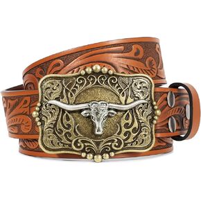 Cowboy Belts for Women Men Western Cowgirl Belts Country Belt Embossed Leather Belt for Gift