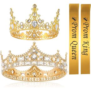 4 PCS Prom King and Queen Crown مجموعة مع إكسسوارات حفلات التخرج الحفلات الحفلات الحفلات و SASHES لتخرج عيد ميلاد الزفاف أزياء عيد الهالوين