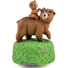 Bowu Music Box Forest Bear Green - Handcrafted Mom & Daughter Bear Figurine, Plays 'You Are My Sunshine', Country Rustic Home Decor, Multicolor, Mother's Day Gift