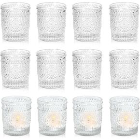 12 Pack Clear Glass Votive Candle Holders Bulk - Tea Light Candle Holders for Weddings, Baby Showers, Christmas, Home Decor, Table Centerpieces, and Party Decorations