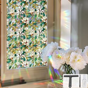 Window UV Protection Mainbow Privacy Movie: فيلم نافذة زخرفي ثابت غير ملصق مع أدوات التثبيت ، فيلم نافذة زجاجية ملون للمطبخ ، الحمام ، أبواب الدش ، 16.9 × 39.4 بوصة.