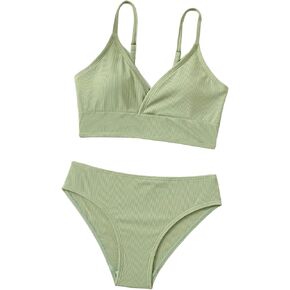 SHENHE Girl's 2 Piece High Waisted Spaghetti Strap Swimsuit Bathing Suit Bikini Sets 3 Tones