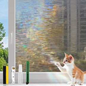 Decorative Stained Glass Window Film, Privacy Film for Glass Windows Rainbow Window Cling Colored Window Film Energy Saving, Perfect for Home and Office, Laser Rhombic, 17.5 Inch X 6.5 Feet