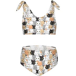 Wusikd Cat Kitten Girls Swimsuits Two Piece Cartoon Swimwear Bikini Set for for Girls Size 11-12T