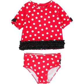 RuffleButts Girls UPF50+ Sun Protected Short Sleeve Rash Guard Bikini
