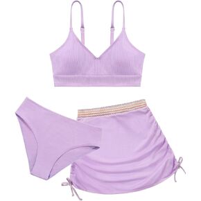 ESHOO Girls Swimsuits Kids 3 Piece Bathing Suit Teen Girls Bikini Swimwear with Drawstring Cover Up Skirt Beach Swimwear in Kuwait