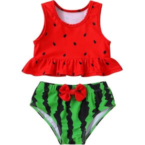 Toddler Swimsuit Baby Girl Sleeveless Ruffle Flamingo Swimwear Two Pieces Bikini Set Kids Beachwear