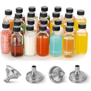 Diditime 6 Pack 2 Oz Shot Bottles مع Caps و Punnels Stainless Steel ، الزجاج القابل لإعادة استخدام زجاجة العصير ، زجاجات سفر صغيرة ، 60 مل من الجرار الصغيرة مع أغطية للجرعة ، لقطات الزنجبيل ، الزيوت ، العصير