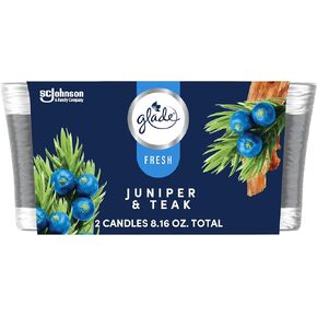 Glade 1-Wick Scented Candle Jar, Juniper & Teak, Air Freshener Infused with Essential Oils, 4.08 Oz, 2 Count