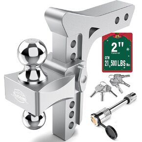 Adjustable Trailer Hitch - Tlvuvmo Drop Hitch Fits 2 Inch Receiver, 8 Inch Drop/Rise, Max 21,500 LBS GTW (2'' and 2-5/16'') Chrome Plated Steel Tow Balls, Heavy Duty Truck Hitch Ball Mount Aluminum