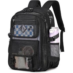 Mesh Backpack, Heavy Duty Net Bookbag Ultra-Lightweight See Through Backpack Breathable Transparent Backpack Clear Bag for School Beach Sports Gym, Black